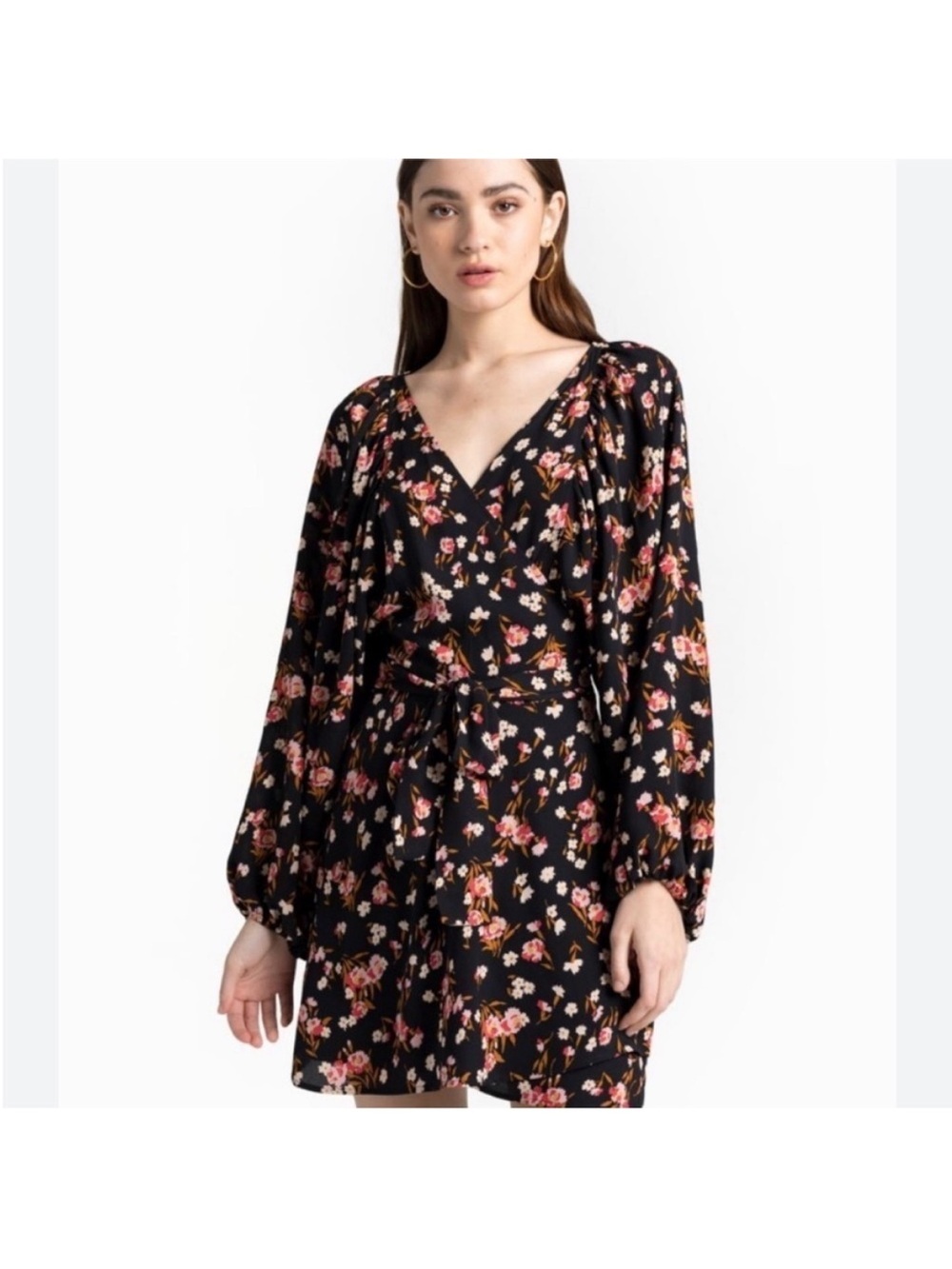 A.L.C. Black Floral Long-Sleeve Tie-Waist Mini Dress WORN ON TV - Picture 9 of 10